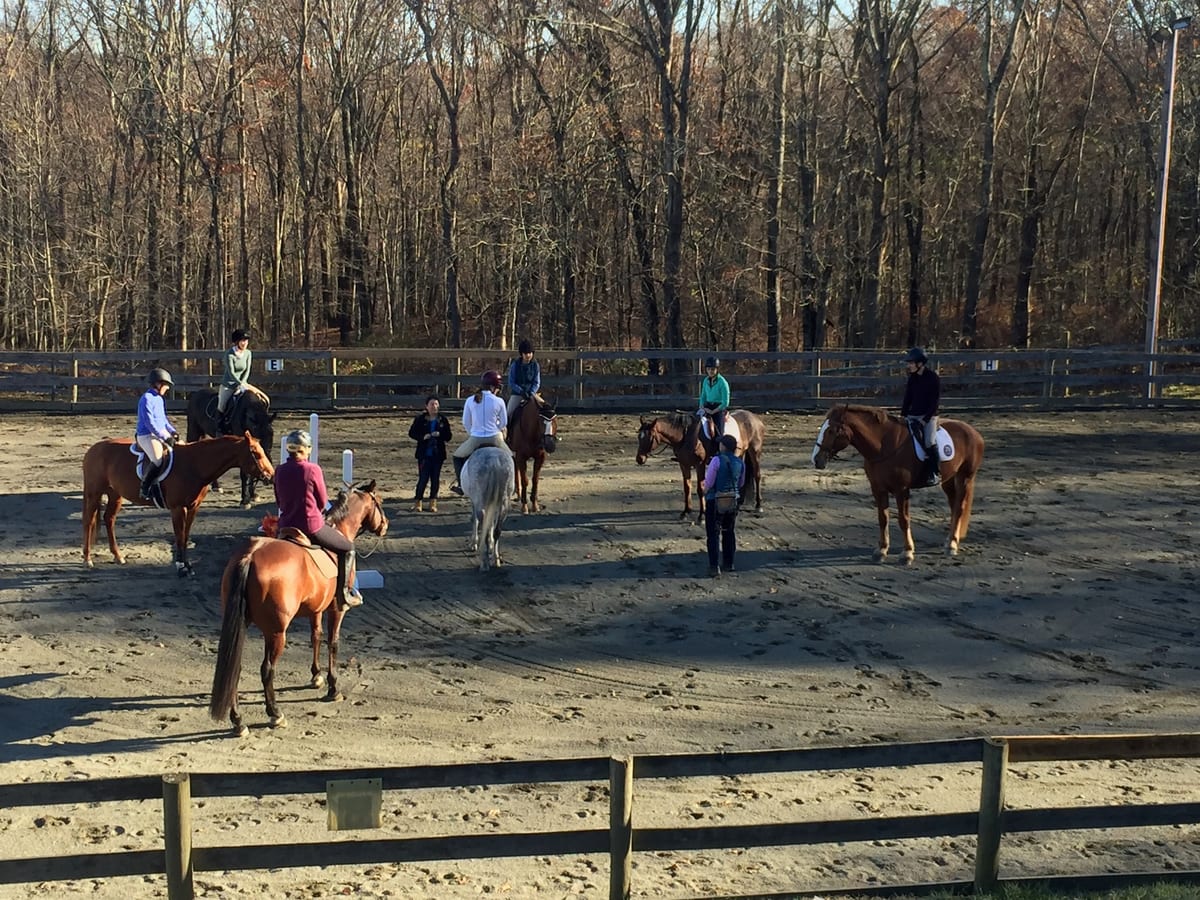 Instructor supervising a rider during a training session at Sunny Brook Farm