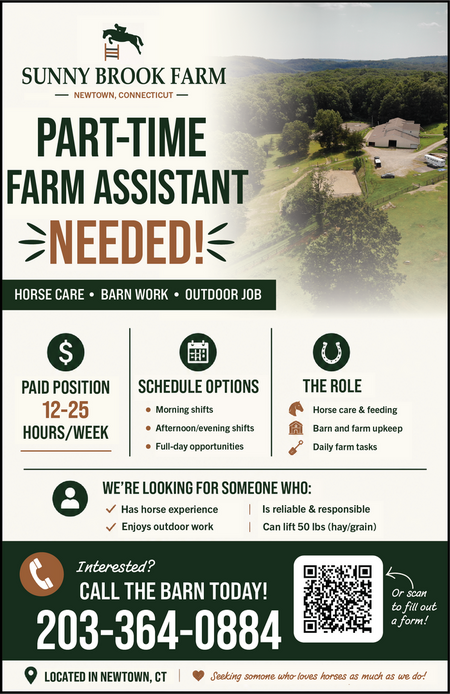 Horse farm work opportunities at Sunny Brook Farm