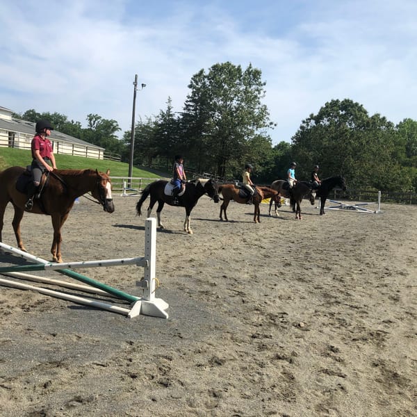 Group horseback riding lesson at Sunny Brook Farm